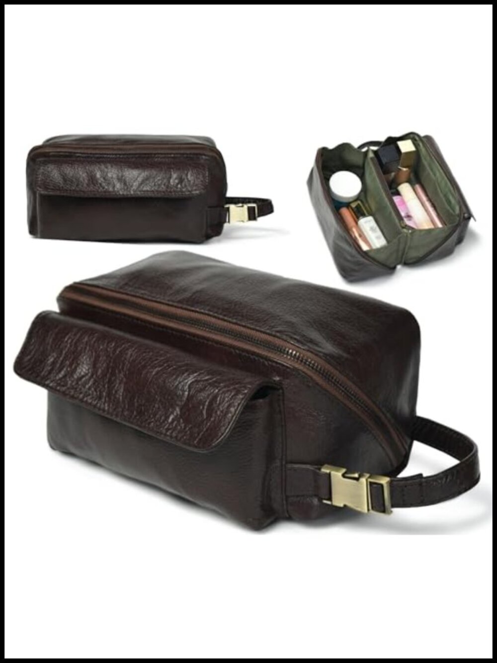 Full Grain Leather Makeup Bag Small Travel Organizer Pouch Shaving Kit
